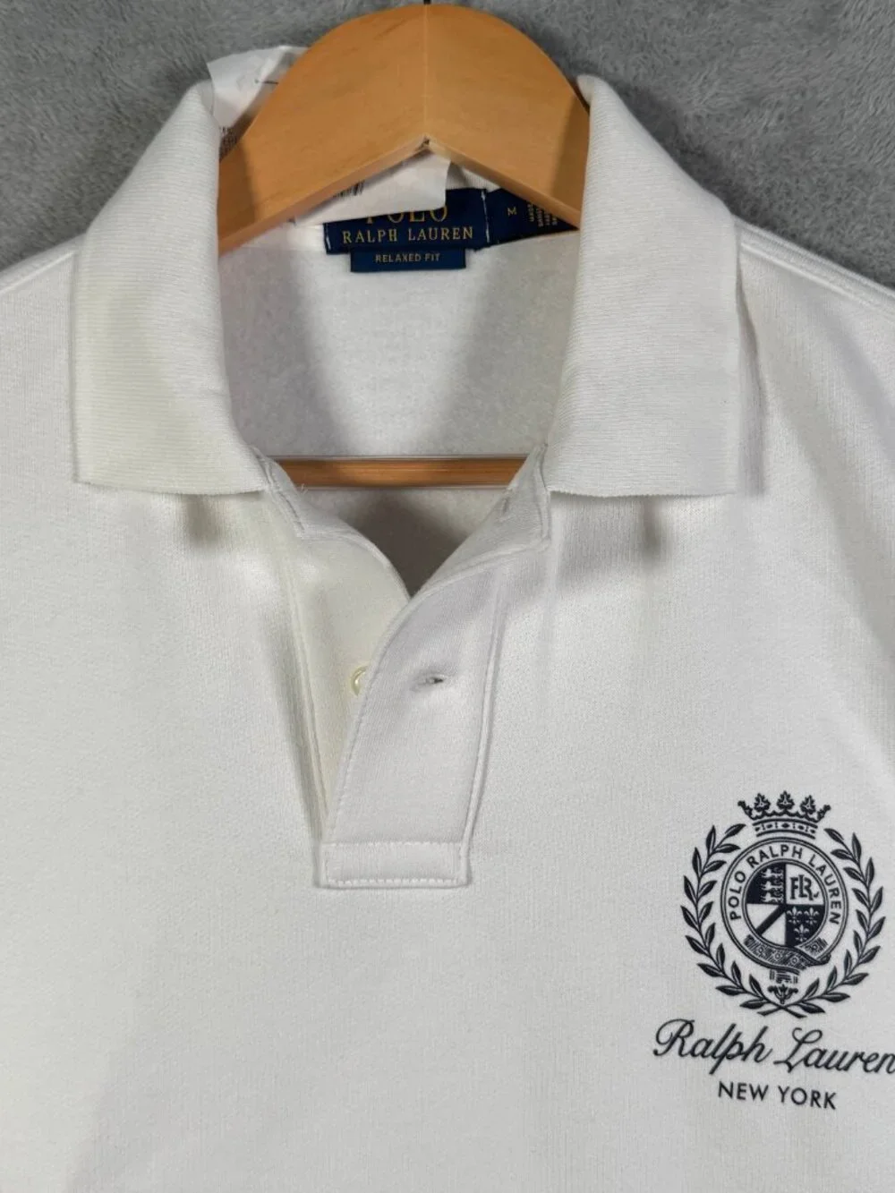 Polo Ralph Lauren Sweatshirt Mens M White Crest New York Rugby Collar Relaxed